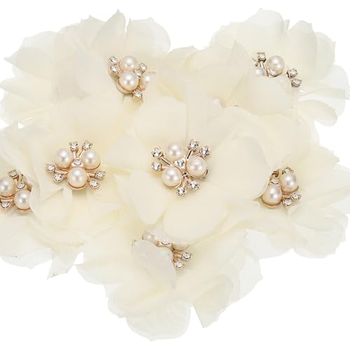 PATIKIL 2,36 Zoll Strass Perlen Chiffon Blume, 10 Stück Nähen Stoff Applikationen für DIY Handwerk Kleidung Stirnbänder Hochzeit Party Dekoration, Beige von PATIKIL