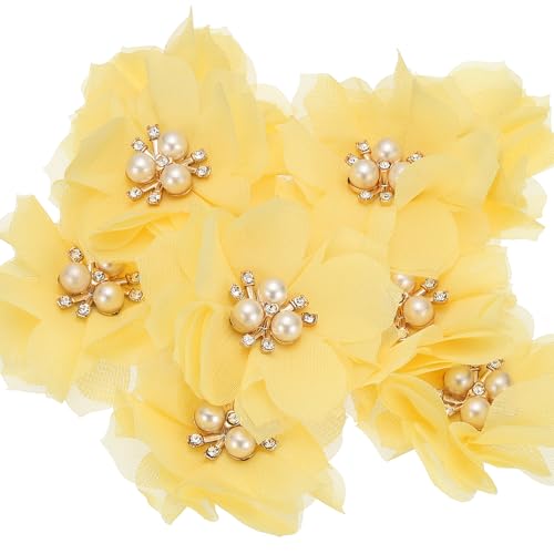 PATIKIL 2,36 Zoll Strass Perlen Chiffon Blume, 10 Stück Nähen Stoff Applikationen für DIY Handwerk Kleidung Stirnbänder Hochzeit Party Dekoration, Gelb von PATIKIL