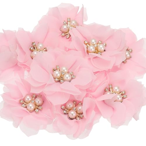 PATIKIL 2,36 Zoll Strass Perlen Chiffon Blume, 10 Stück Nähen Stoff Applikationen für DIY Handwerk Kleidung Stirnbänder Hochzeit Party Dekoration, Pink von PATIKIL
