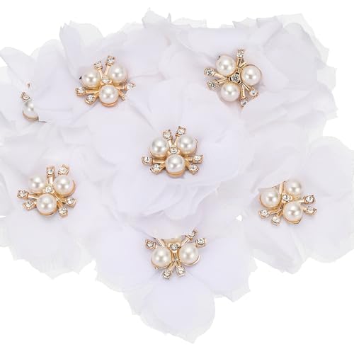 PATIKIL 2,36 Zoll Strass Perlen Chiffon Blume, 10 Stück Nähen Stoff Applikationen für DIY Handwerk Kleidung Stirnbänder Hochzeit Party Dekoration, Weiß von PATIKIL