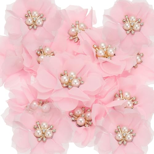 PATIKIL 2,36 Zoll Strass Perlen Chiffon Blume, 15 Stück Nähen Stoff Applikationen für DIY Handwerk Kleidung Stirnbänder Hochzeit Party Dekoration, Pink von PATIKIL