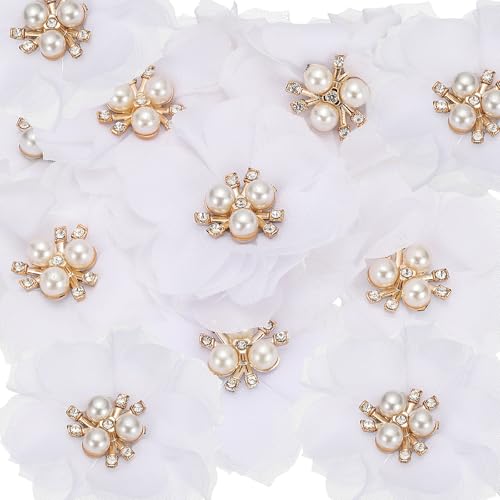 PATIKIL 2,36 Zoll Strass Perlen Chiffon Blume, 15 Stück Nähen Stoff Applikationen für DIY Handwerk Kleidung Stirnbänder Hochzeit Party Dekoration, Weiß von PATIKIL