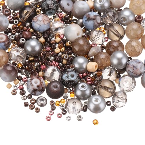 PATIKIL 2-8mm Sortierte Glas Harz Perlen, Rissige Kies Runde Perlen Kleine Europäische Spacer Saatperlen Gemischt Groß mit Loch Handwerk Halskette Charme, Dunkles Bernfelsen von PATIKIL