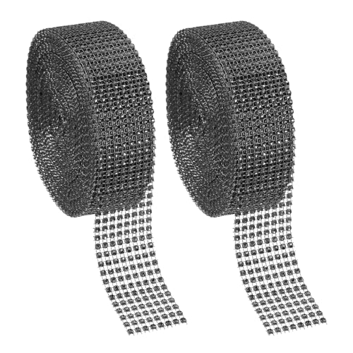 PATIKIL 2 Roll 1,5"x20 Yards Kristall Strass Mesh Band, 4mm Diamant Band Bling Wrap Strass Streifen für Basteln Hochzeit Party DIY Dekoration Schmuckherstellung, Schwarz von PATIKIL
