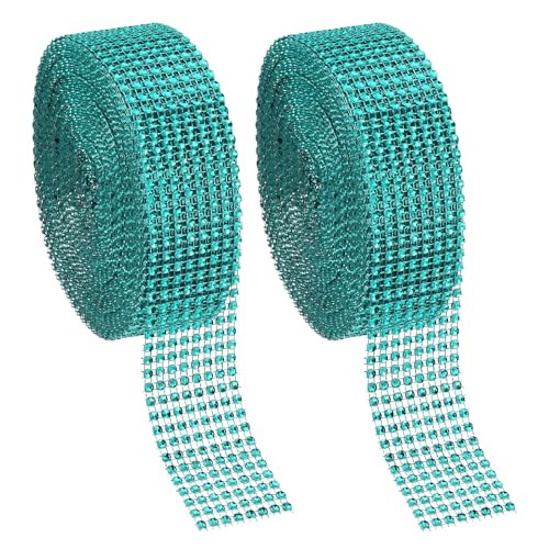 PATIKIL 2 Roll 1.5"x20 Yards Kristall Strass Mesh Band, 4mm Diamant Band Bling Wrap Strass Streifen für Basteln Hochzeit Party DIY Dekoration Schmuckherstellung, Seeblau von PATIKIL