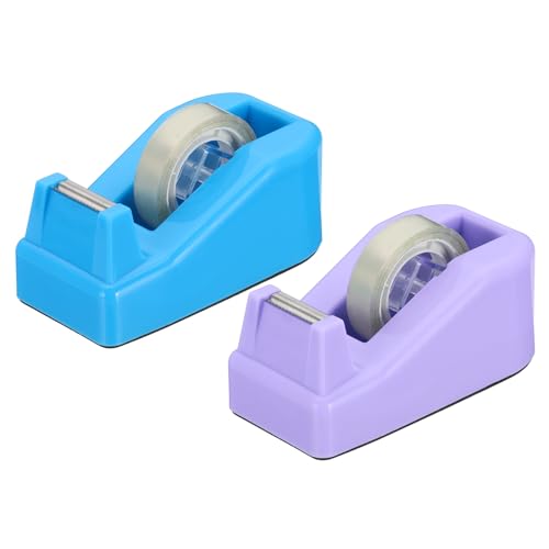 PATIKIL 2 Stück Klebebandspender für den Schreibtisch, Kleiner Klebebandspender Niedlicher Desktop-Spenderhalter für Klebeband Büro-Desktop, Blau Lila von PATIKIL