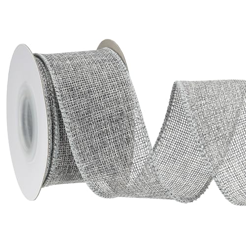 PATIKIL 2 Zoll x 10 Yard Juteband mit Drahtkante, Naturjuteband Solides Rustikales Band mit Eisendraht für Basteln Geschenkverpackung Kranzbaum-Schleifen, Grau von PATIKIL