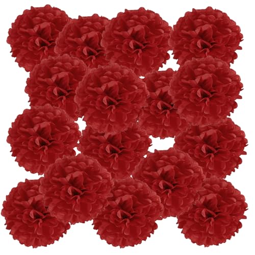 PATIKIL 20 Stück 15 cm Pom Poms Papier Blumen, Papierblumen Hochzeitsdeko Seidenpapier für Hochzeit Brautdusche Geburtstagsparty Hintergrund Dekoration, Rot von PATIKIL