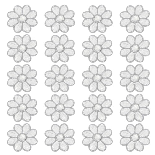 PATIKIL 20 Stück Paillettenblumen Aufbügelpatches, Glitzernde Blumen Pailletten Applikation zum Aufnähen auf Stoff für Kleidung, Hüte, Schuhe, Kleider, Rucksäcke, Silberton von PATIKIL