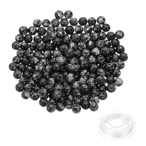 PATIKIL 200 Stück 6mm Naturstein Perlen Schwarz Grau, Runde Aventurin Edelstein Perlen Glatt Steinperlen Jade Tigerauge Glasperlen Set für Armband Halskette Ohrringe DIY von PATIKIL