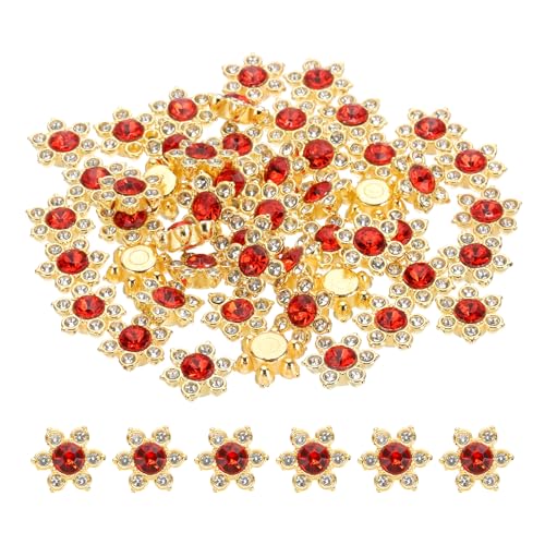 PATIKIL 200 Stück Blumen Kristall Strass Verzierungen, 13mm Flache Glas Strasssteine mit Bastelsteine Kristall Dekoration Knopf für Kleidung DIY Basteln Schmuckherstellung, Rot von PATIKIL