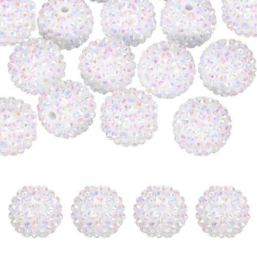 PATIKIL 20mm Resin Strassperlen Für Beadable Pen 20 Pack Ball Disco Glitzernd Chunk Rund Bubblegum Perlen Für Beadable Schlüsselanhänger Schmuckherstellung DIY Basteln White AB von PATIKIL