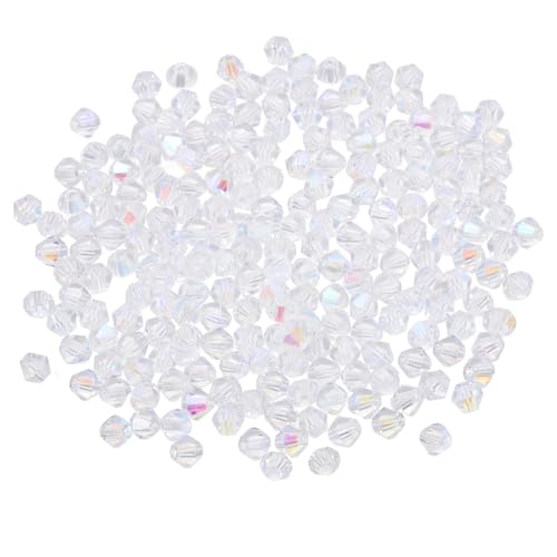 PATIKIL 250 Stück Facettierte Glasperlen, 6mm Kristall Facettierte Perlen, Kristallperlen Zum Auffädeln, Doppelkegel Perlen für Armband, Halskette, Schmuckherstellung DIY, Bunt Weiß AB von PATIKIL