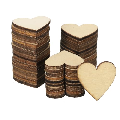 PATIKIL 25mm Holzherzen, 100er Packung Unvollendete Holzherzen Leer Holzausschnitte Verzierungen Natürliche Holzstücke für Weihnachtsbastelprojekte von PATIKIL