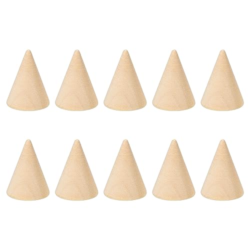 PATIKIL 25x20mm Natural Holz Kegel Ring Halter 10 Packung Finger Schmuck Anzeige Ständer Organizer Unbemalte Holzkegel für Heimwerker Handwerk Braun von PATIKIL