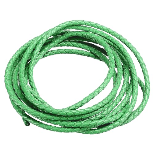 PATIKIL 2m Lederschnur Rund Geflochten, 3mm Rundes Lederband Geflochtenes Kordelseil aus Echtem Leder Gefaltet für Bastelarbeiten Schmuckherstellung Halsketten Armbänder DIY, Blasses Grün von PATIKIL