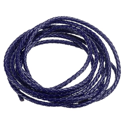 PATIKIL 2m Lederschnur Rund Geflochten, 3mm Rundes Lederband Geflochtenes Kordelseil aus Echtem Leder Gefaltet für Bastelarbeiten Schmuckherstellung Halsketten Armbänder DIY, Dunkelblau von PATIKIL