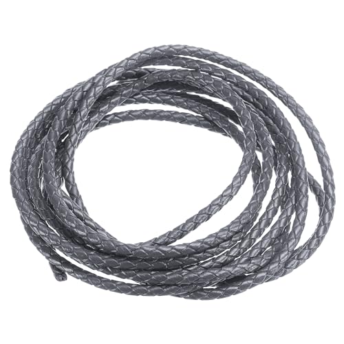 PATIKIL 2m Lederschnur Rund Geflochten, 3mm Rundes Lederband Geflochtenes Kordelseil aus Echtem Leder Gefaltet für Bastelarbeiten Schmuckherstellung Halsketten Armbänder DIY, Dunkelgrau von PATIKIL