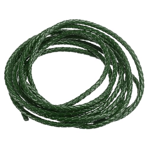 PATIKIL 2m Lederschnur Rund Geflochten, 3mm Rundes Lederband Geflochtenes Kordelseil aus Echtem Leder Gefaltet für Bastelarbeiten Schmuckherstellung Halsketten Armbänder DIY, Dunkelgrün von PATIKIL