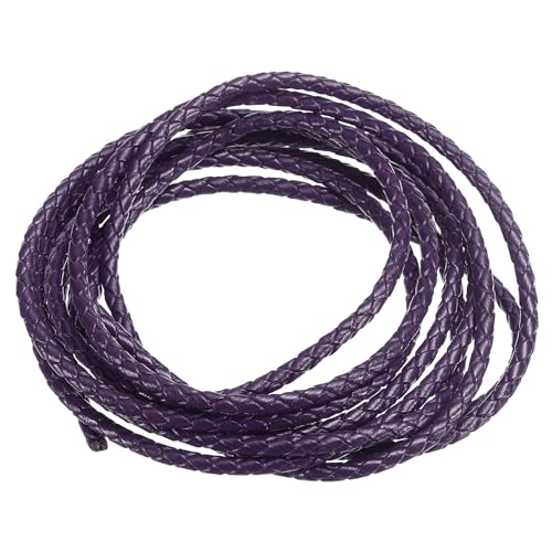 PATIKIL 2m Lederschnur Rund Geflochten, 3mm Rundes Lederband Geflochtenes Kordelseil aus Echtem Leder Gefaltet für Bastelarbeiten Schmuckherstellung Halsketten Armbänder DIY, Dunkelviolett von PATIKIL
