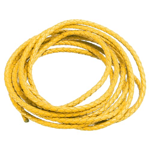PATIKIL 2m Lederschnur Rund Geflochten, 3mm Rundes Lederband Geflochtenes Kordelseil aus Echtem Leder Gefaltet für Bastelarbeiten Schmuckherstellung Halsketten Armbänder DIY, Gelb von PATIKIL