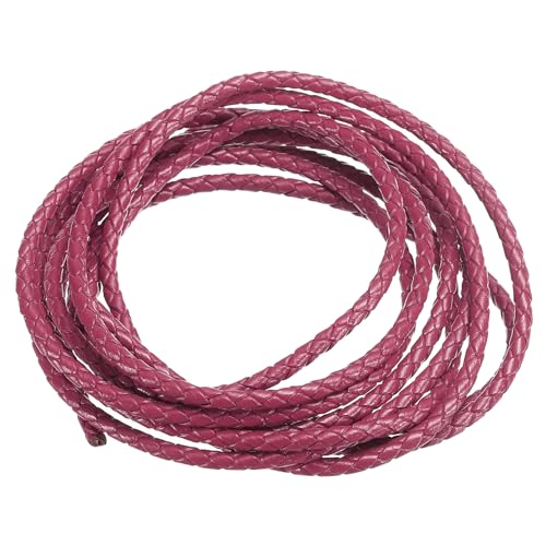 PATIKIL 2m Lederschnur Rund Geflochten, 3mm Rundes Lederband Geflochtenes Kordelseil aus Echtem Leder Gefaltet für Bastelarbeiten Schmuckherstellung Halsketten Armbänder DIY, Hellrot von PATIKIL