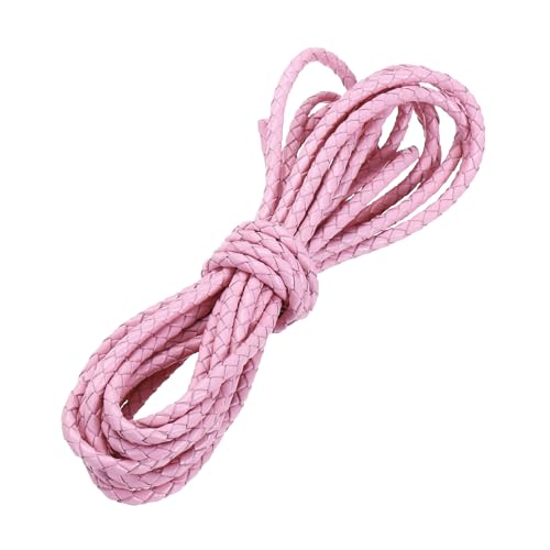 PATIKIL 3,3 Yards Geflochtener Lederband, 3mm Rund Geflochtenes Faux Halsbandband Bolo Krawattenband für Halskettenhandwerk Perlen Flechten, Pink von PATIKIL