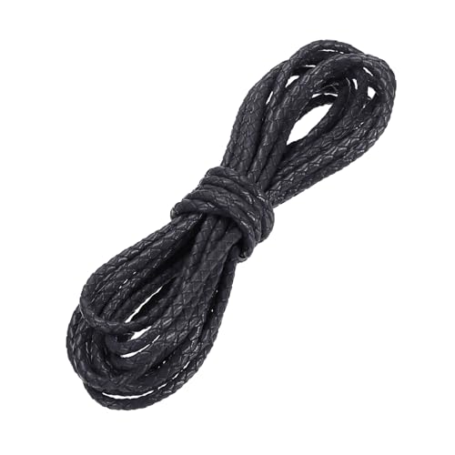 PATIKIL 3,3 Yards Geflochtener Lederband, 3mm Rund Geflochtenes Faux Halsbandband Bolo Krawattenband für Halskettenhandwerk Perlenflechten, Dunkelblau von PATIKIL