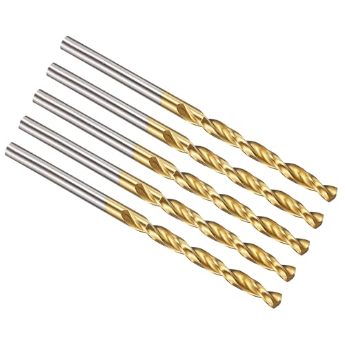 PATIKIL 3,3 mm Bohrer, M42 8% Hochgeschwindigkeitsstahl Jobber Gerader Schaft 135° Titan-Nitrid (TiN) beschichtet für Hartmetall-Edelstahl - 5er Pack von PATIKIL