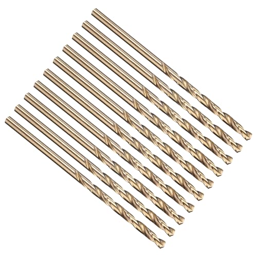 PATIKIL 3,4 mm Bohrer, Jobber gerade Schaft M35 Cobalt 5% High-Speed-Stahl 135° Gold-Finish für Edelstahl-Hartmetall - 10er Pack von PATIKIL