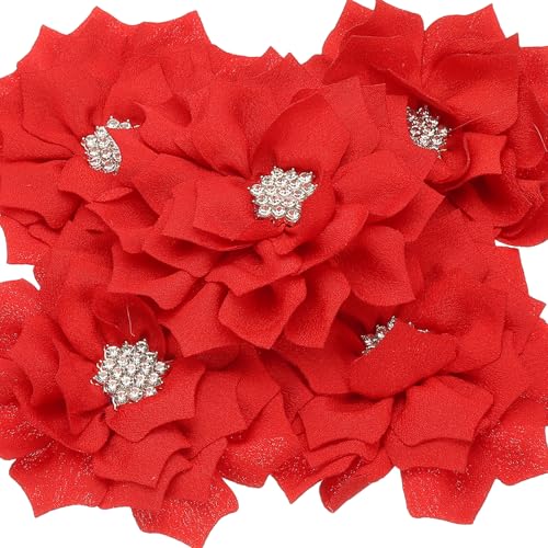 PATIKIL 3,5" Chiffon Blumen, 5 Stück Stoffblumen Strass Perlen Nähen Stoff Applikationen für Basteln Nähen Kleider DIY Kleidung Haarbänder Hochzeit Party Dekoration, Rot PATIKIL 3,5" Chiffon Blumen, 5 Stück Stoffblumen Strass Perlen Nähen Stoff Applikationen für Basteln Nähen Kleider DIY Kleidung Haarbänder Hochzeit Party Dekoration, Rot von PATIKIL