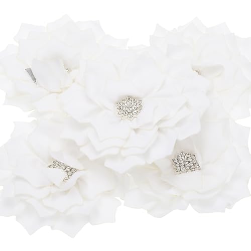 PATIKIL 3,5" Chiffon Blumen, 5 Stück Stoffblumen Strass Perlen Nähen Stoff Applikationen für Basteln Nähen Kleider DIY Kleidung Haarbänder Hochzeit Party Dekoration, Weiß von PATIKIL