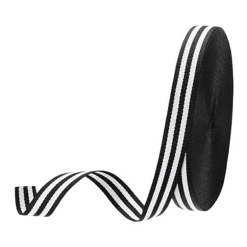 PATIKIL 3/5" Schwarz-Weiß Gestreiftes Ripsband, 25 Yard Polyester Stoff Streifen Bastelband Doppelseitiges Design für Schleifen Geschenkverpackung DIY Herstellung Weihnachtsdekorationen von PATIKIL