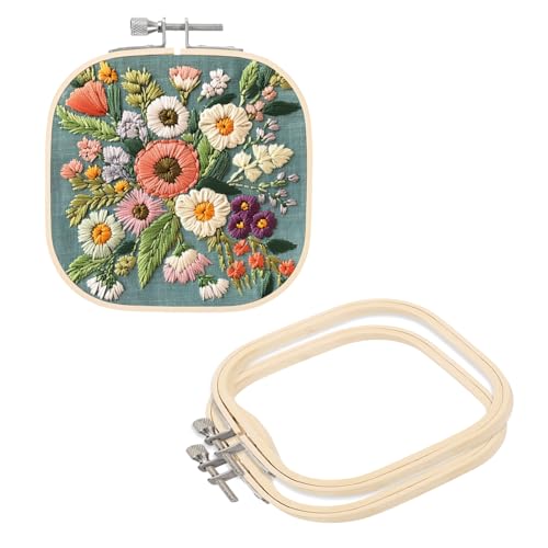 PATIKIL 3 Stück 5,1" x 5,1" Bambus Stickrahmen, Quadratische Verstellbare Kreuzstichrahmen Stickring Rahmen ZubehörStickständer für Embroidery Kreuzstich DIY Nähen Handwerk Dekoration von PATIKIL