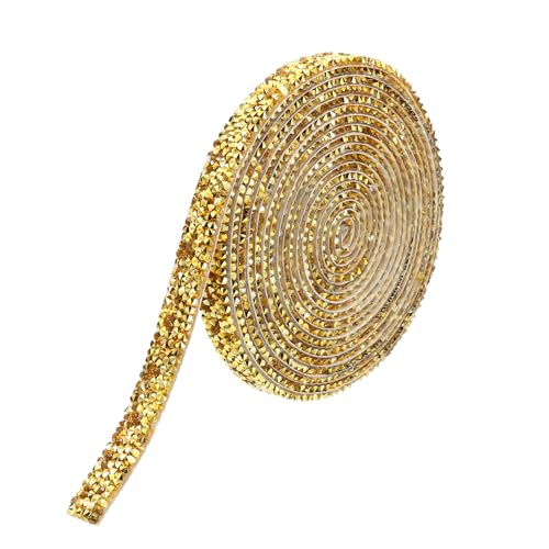 PATIKIL 3 Yards Harz Strassband, 10mm Kristall Strassstreifen Selbstklebendes Bling Diamantband für Kleidung DIY Basteln, Gold von PATIKIL