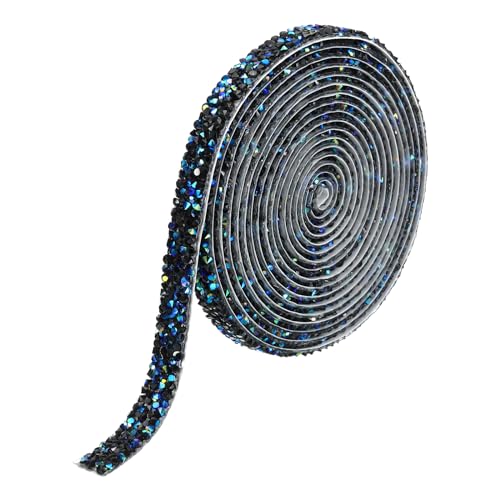 PATIKIL 3 Yards Harz Strassband, 10mm Kristall Strassstreifen Selbstklebendes Bling Diamantband für Kleidung DIY Basteln, Schwarz AB von PATIKIL