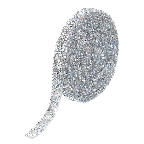 PATIKIL 3 Yards Harz Strassband, 10mm Kristall Strassstreifen mit Heißkleber für Kleidung DIY Basteln, Silber AB von PATIKIL
