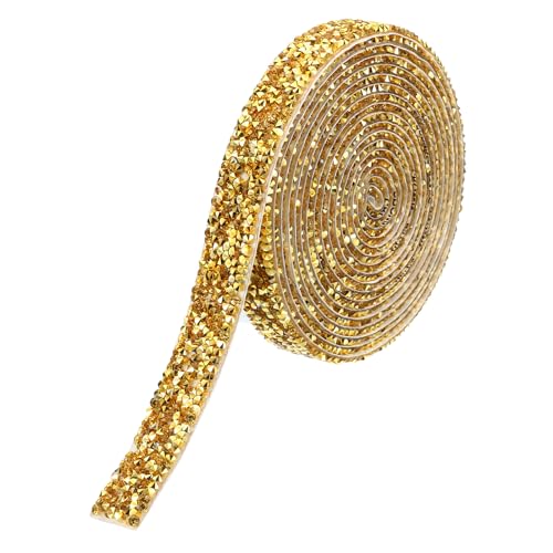 PATIKIL 3 Yards Harz Strassband, 15mm Kristall Strassstreifen Selbstklebendes Bling Diamantband für Kleidung DIY Basteln, Gold von PATIKIL