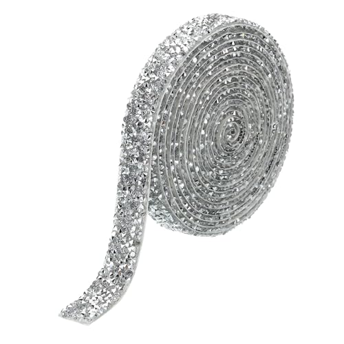 PATIKIL 3 Yards Harz Strassband, 15mm Kristall Strassstreifen Selbstklebendes Bling Diamantband für Kleidung DIY Basteln, Silber von PATIKIL