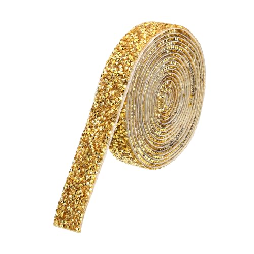 PATIKIL 3 Yards Harz Strassband, 20mm Kristall Strassstreifen Selbstklebendes Bling Diamantband für Kleidung DIY Basteln, Gold von PATIKIL