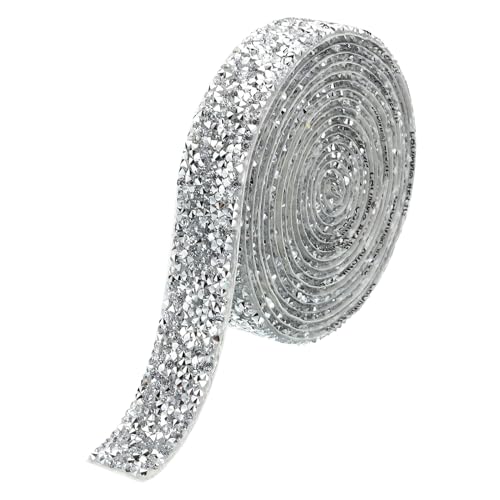 PATIKIL 3 Yards Harz Strassband, 20mm Kristall Strassstreifen Selbstklebendes Bling Diamantband für Kleidung DIY Basteln, Silber von PATIKIL