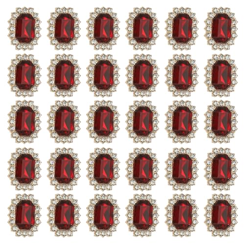 PATIKIL 30 Stück Strassverzierungen, Handwerk Kristall Strass Knopf Charms Gold Basis Edelsteine Dunkelrot Strasssteine für die Herstellung von Kleidung und Schmuck von PATIKIL