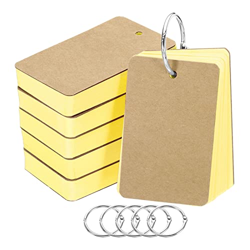 PATIKIL 300Pack 3.5"x2" Leere Lernkarten mit Ringen Lernkarten Karteikarten Notizkarte Vorlochung für Lernen Gelb von PATIKIL