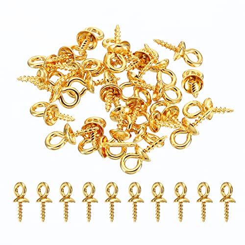 PATIKIL 30Stk Öse Pin Köder Stift Anhänger 10x4mm 304 Edelstahl Mini Schraube Öse Pin mit Kappe für Halbgebohrte Perlen Schmuck Ohrring Herstellung Gold Ton von PATIKIL