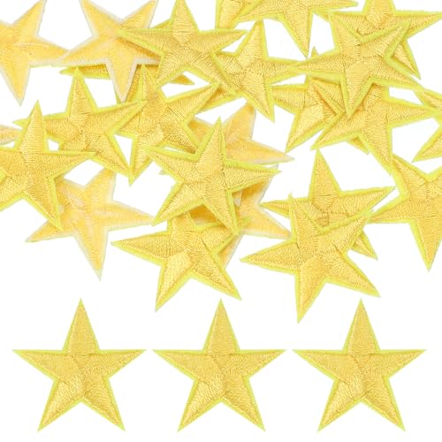 PATIKIL 30mm Bügeleisen-Patches für Kleidung, 30 Stück Stern-Patch Heißschmelzkleber Nähen Bestickte Applikationen für Kleidung Dekoration Rucksack Jeans Hut, Hellgelb von PATIKIL