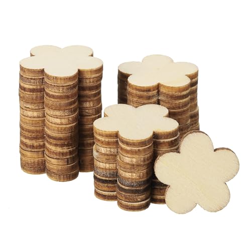 PATIKIL 30mm Holzblumen, 50er Packung Unvollendete Holzblumen Leer Holzausschnitte Ornamente Natürliche Holzstücke für Weihnachtsbastelprojekte von PATIKIL