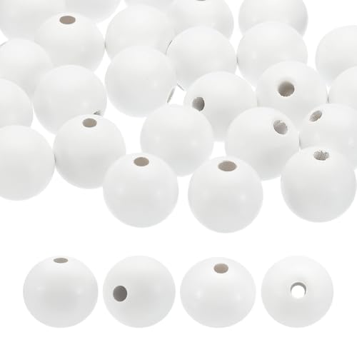 PATIKIL 30mm Naturholzperlen, 25er Pack Holzperlen Runde lose Perlen Abstandshalterperlen für DIY Bastelschmuck Herstellung Heimdekoration, Weiß von PATIKIL