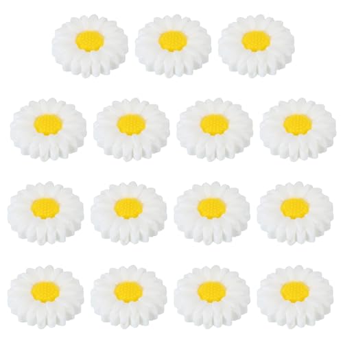 PATIKIL 30mm Silikon Blumenperlen, 15 Stück niedliche bunte weiche Sonnenblumen-Fokalperlen für die Herstellung von Schlüsselanhängern, Stifthaltern, Halsketten und Armbändern, weiß gelb von PATIKIL