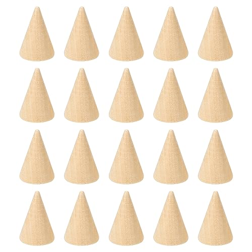 PATIKIL 30x20mm Natural Holz Kegel Ring Halter 20 Packung Finger Schmuck Anzeige Ständer Organizer Unbemalte Holzkegel für Heimwerker Handwerk Braun von PATIKIL