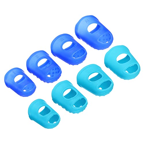 PATIKIL 32Pack Gummi Fingerspitze Silikon Daumen Fingerkuppen Schutz Abdeckungen Polster Fingerhut für Gitarre Spielen Büro Zählen Nähen Blau Himmel Blau 4 Größe von PATIKIL